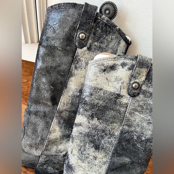 Grey/Black Frye glazed distressed crackle Melissa Pull on riding boots - Picture 2 of 16